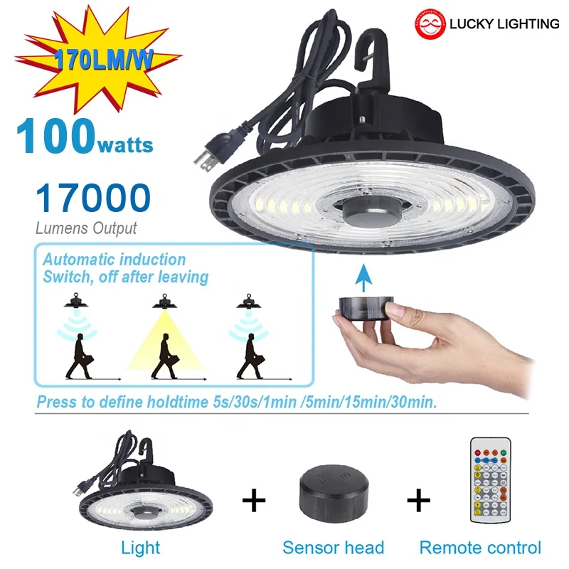 ETL cETL CE SAA Диммируемый UFO Highbay 100 Вт 150 200 микроволновый датчик движения светодиодный светильник для высоких промышленных помещений с дистанционным управлением