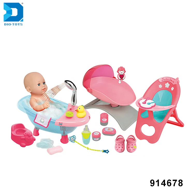 Drink Water Pee 3 in 1 Play Set Toys Cute 14 Inch Baby Doll Bath Tub