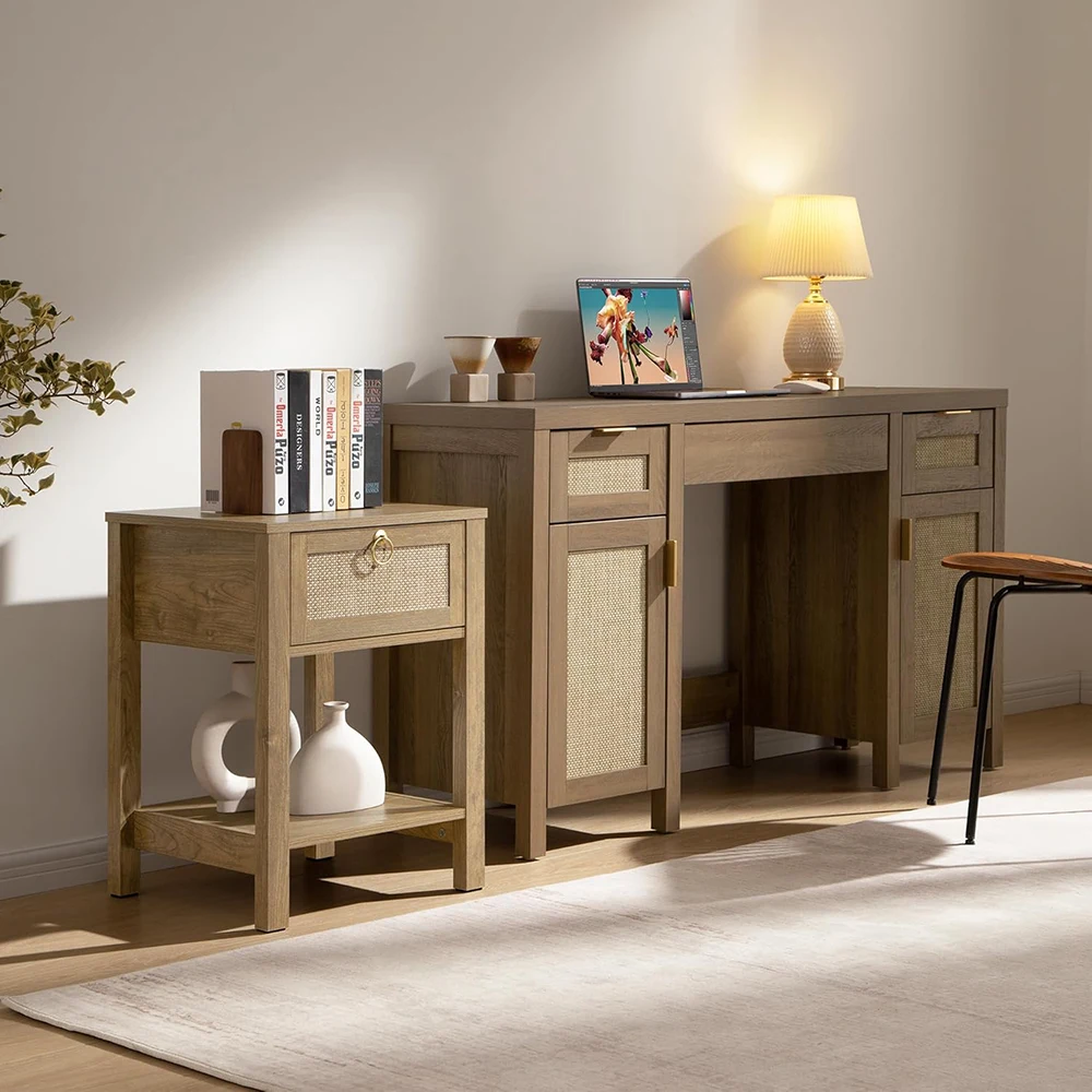 product modern rattan nightstand with brass knobs bedroom storage for small spaces home furniture-7