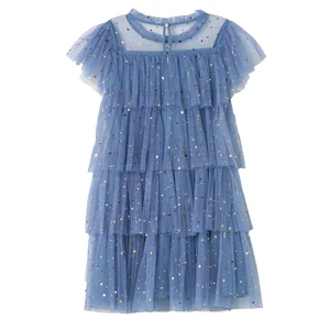 Customizable American Style Shiny Casual Girls Sequined Tulle Dress Kids Layered Dresses for Summer