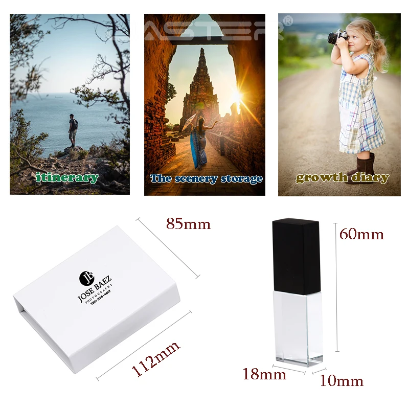 JASTER Crystal USB 2.0/3.0 Flash Drive In Photography Gift Box - 16GB 32GB 64GB, Free Logo