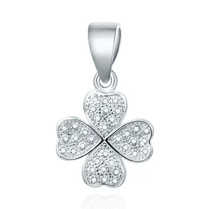 Beautiful 925 Sterling Silver Pendants 3A Cubic Zirconia Rhodium Plated Four Leaf Clover Love Heart Necklace Pendant