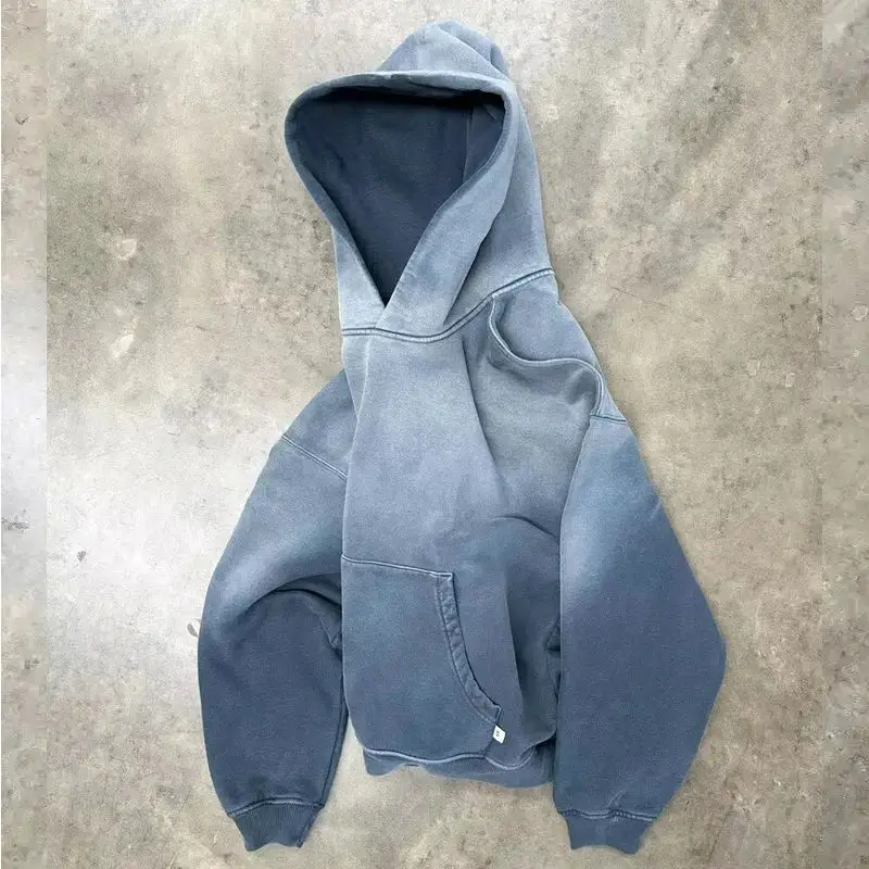 Wholesale Winter Distressed Heavyweight 500gsm 100% Cotton French Terry Double Layer Stone Washed Pullover Cropped Sun Faded supplier
