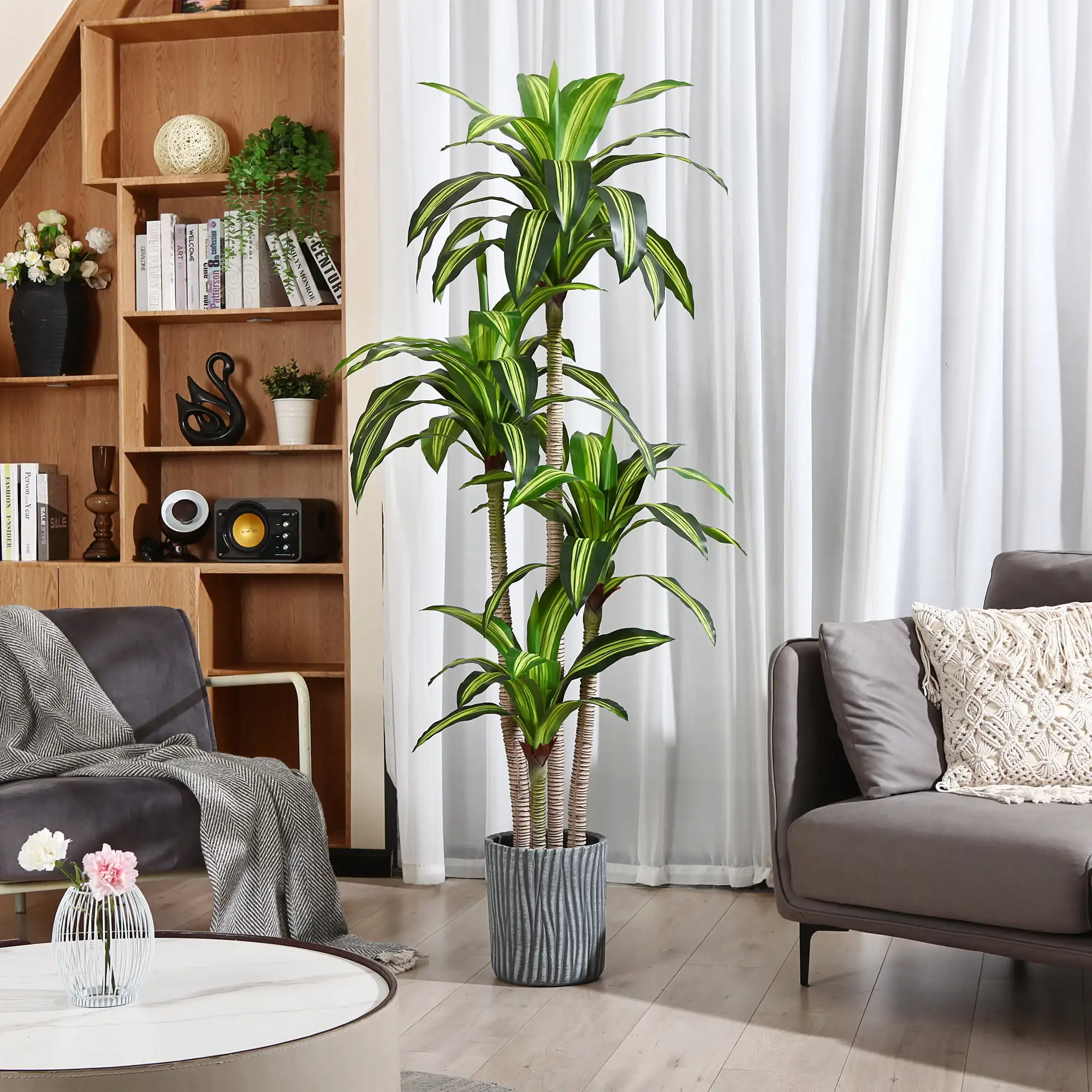 5.5ft Artificial Banana Tree with 10 Large Leaves Live Green Bonsai Plant Artificial Indoor Iron Tree Planted Silk Faux Plant