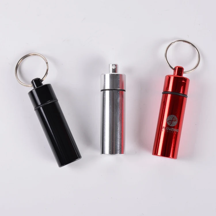 MM-APB004 декоративные подарки капсула Форма мини портативный металлический алюминиевый контейнер для таблеток с цепочкой ключей