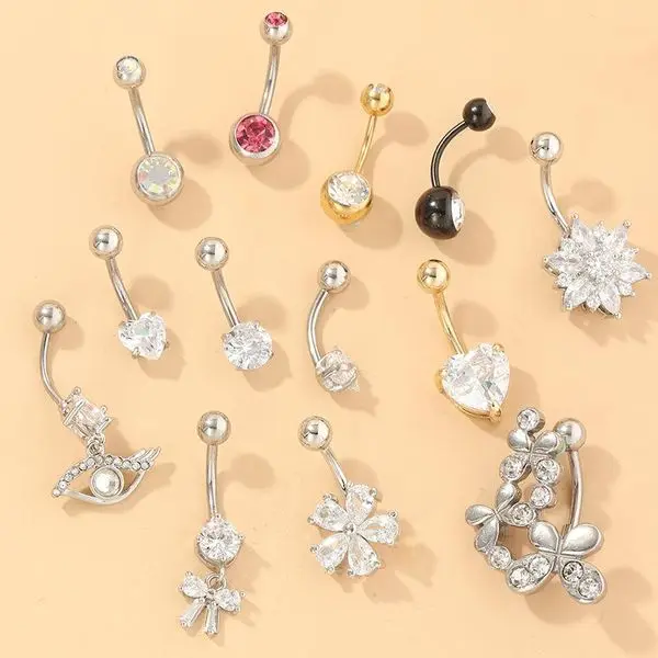 4 Round CZ Vintage Dangle Navel Belly Ring