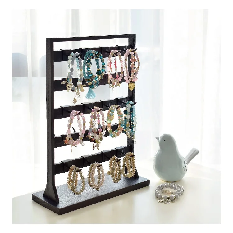 Wooden Jewelry Display Rack With 20 White Hooks,Earring Display Holder