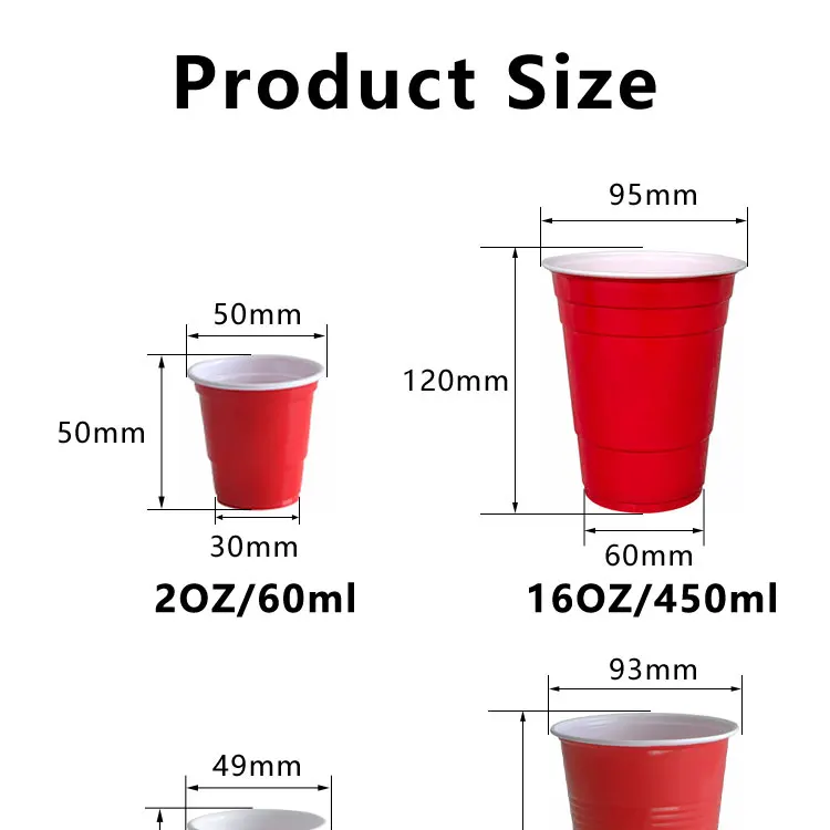 PS/PP Cups Cold Drinks Cola Game Party Custom Disposable 16/18 Oz Plastic Beer Pong Cup