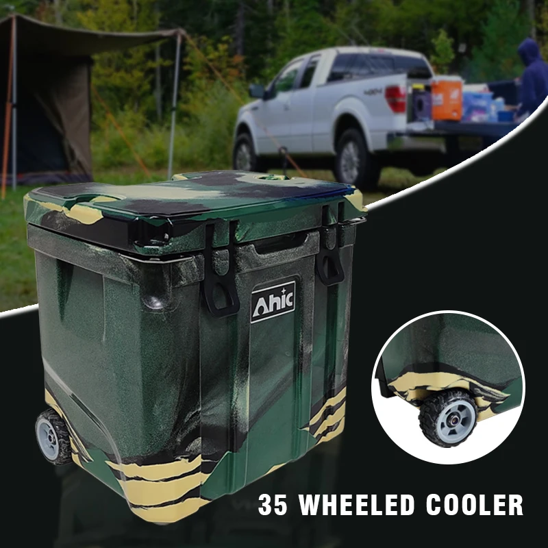 New Design Leakproof Waterproof Wheeled Cooler Box With Adjustable Pull Rod Handle For Camping