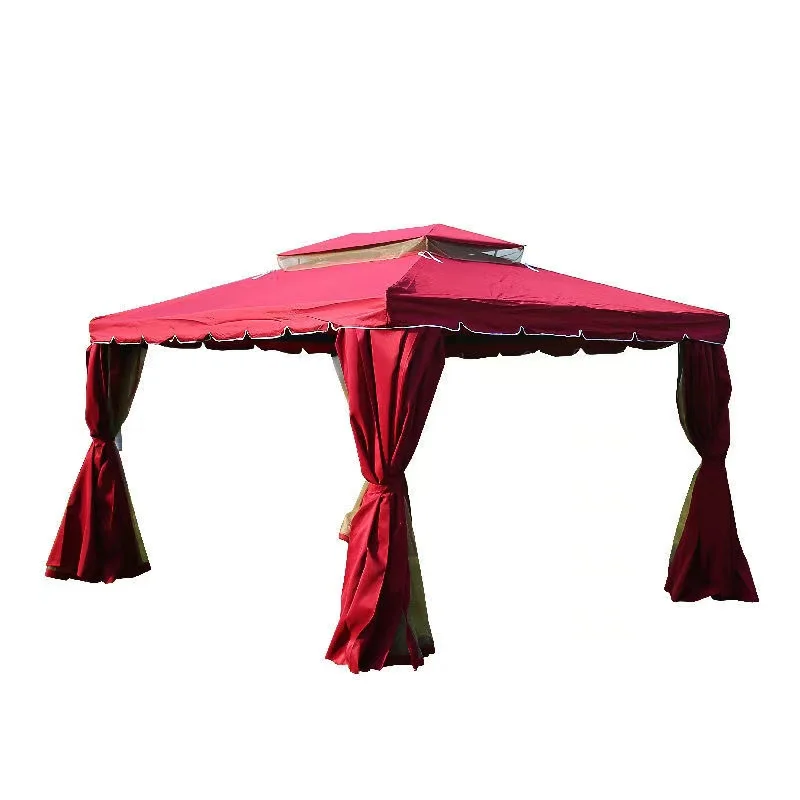 3x4m Aluminum Garden Rome Gazebo With Double Canopy And Curtain 