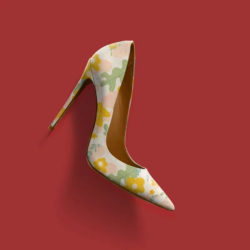 3d Printed Shoes Size 45 Pointed Toe 12 Cm Cashew Flowers Designer Women Stiletto Shoes High Heels - Image 2