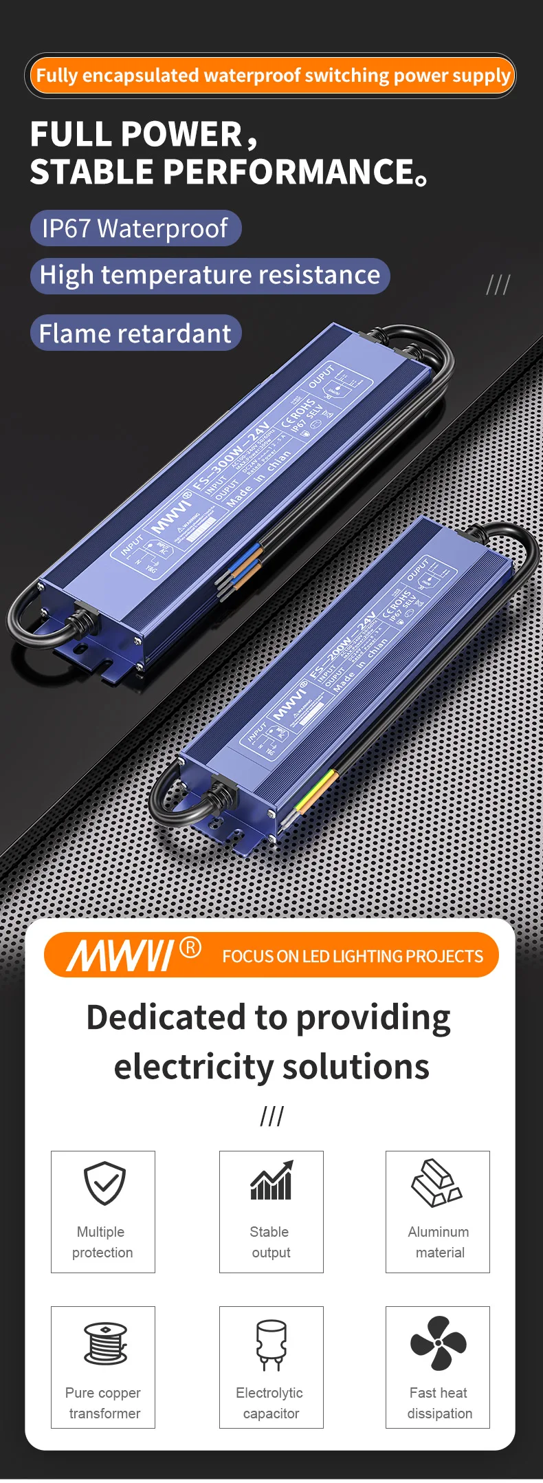Mingwei Outdoor Waterproof Switching Power Supply 220 to 12V 24V Light Strip Light bar Light Box Rainproof Transformer 400W