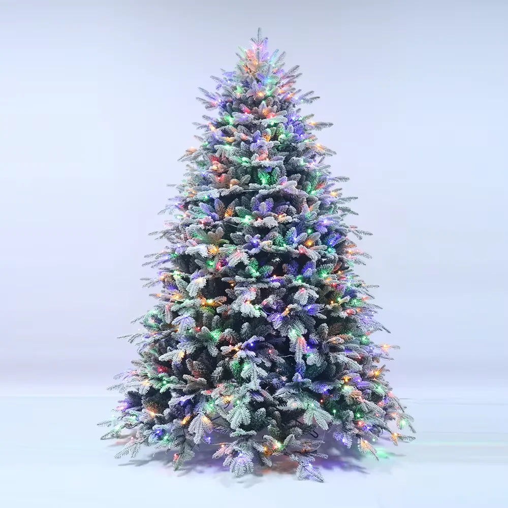 Yiwu Factory Custom 210cm PE Flocked Pre-Lit Christmas Tree for Home Decoration