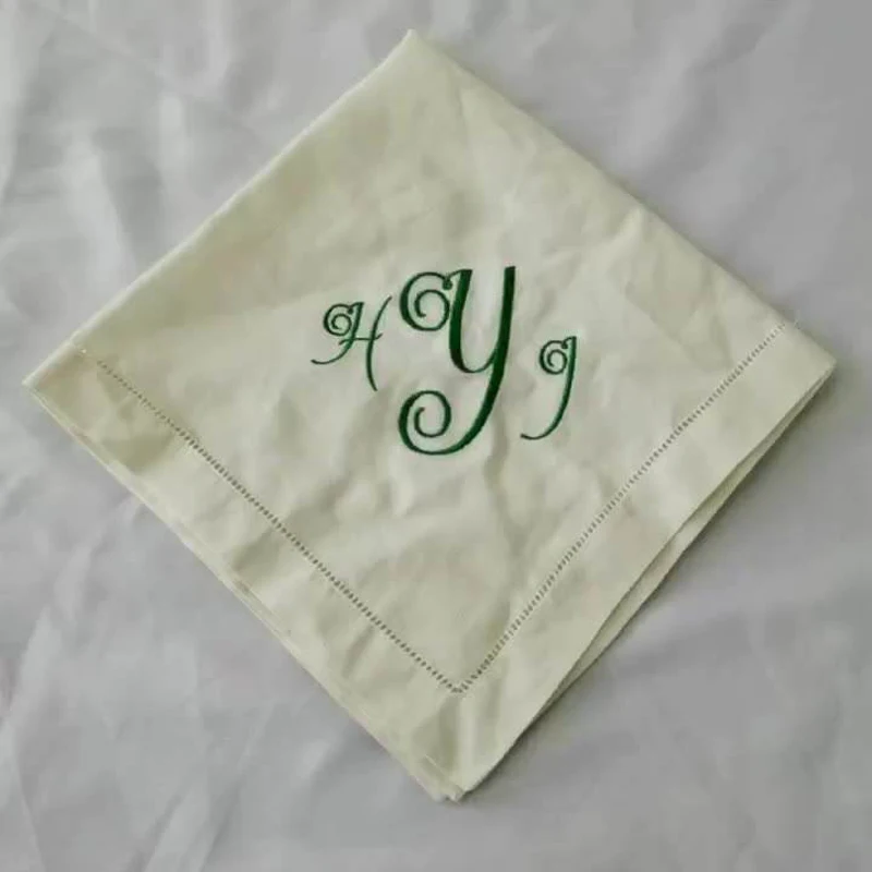 Spring Cotton Napkins Embroidered Customized Logo 100 Linen White