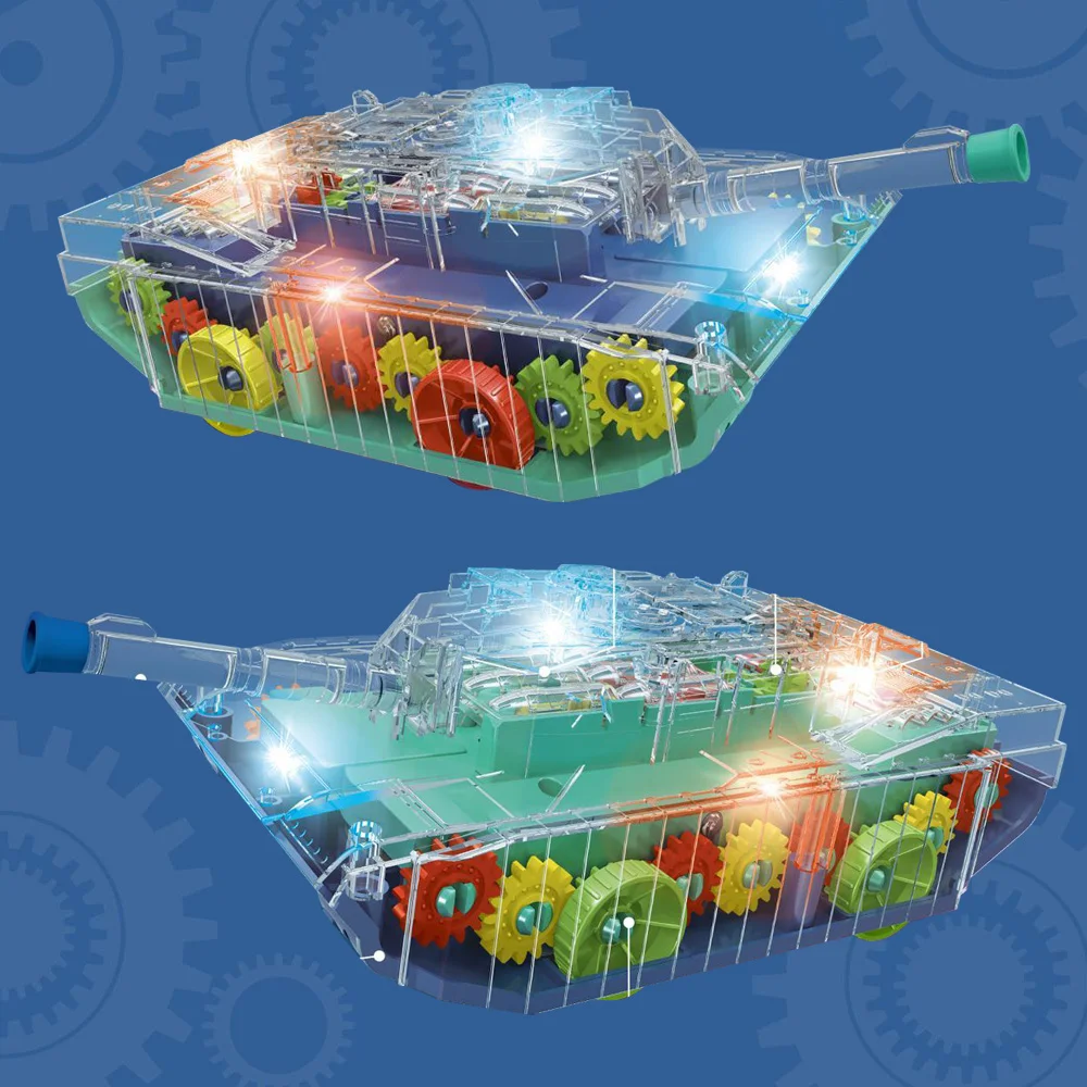 Хит продаж, Прозрачный Красочный электрический универсальный танк для музыки и освещения, игрушка для детей