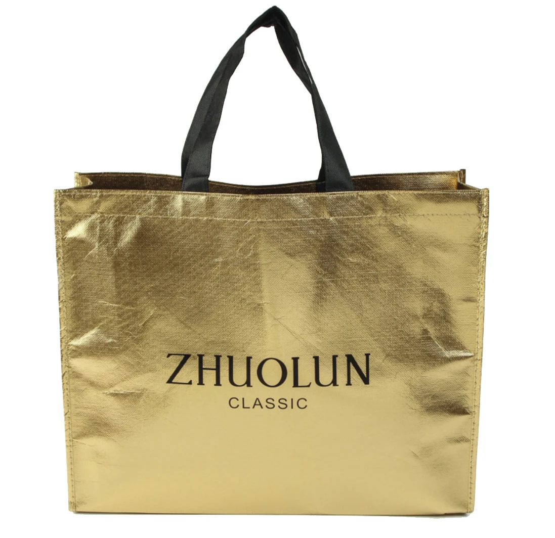 China Supplier Custom Printing Gold Metallic Non Woven Shopping Bag