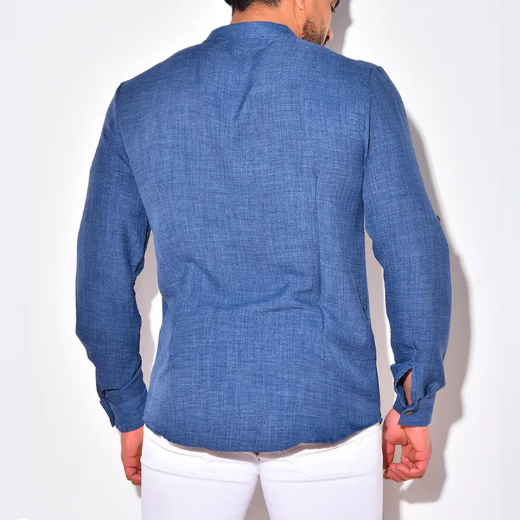 Velkoobchodní letní pánské bavlněné lněné košile, stylové pánské tričko s dlouhým rukávem, bavlněné lněné košile s potiskem na zakázku pro muže 198_voghion.com