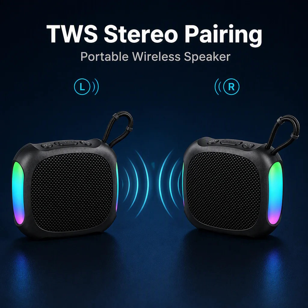 Fabric Retro Design Speaker RGB Cool Lighting Party TWS Pairing for Camping Hiking and Night Running