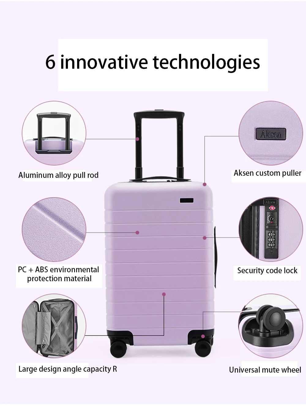 Valise De Voyage Carry-ons Travel Luggage Lavender Color Suitcase Bags ...