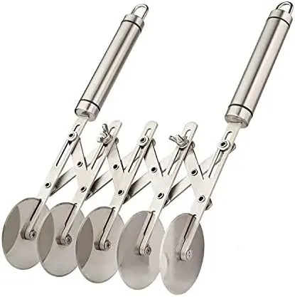 5 Wheel Pastry Cutter with Handle Stainless Steel Double Cutter Adjustable Pizza Slicer Multi-Round Dough Cutter Roller