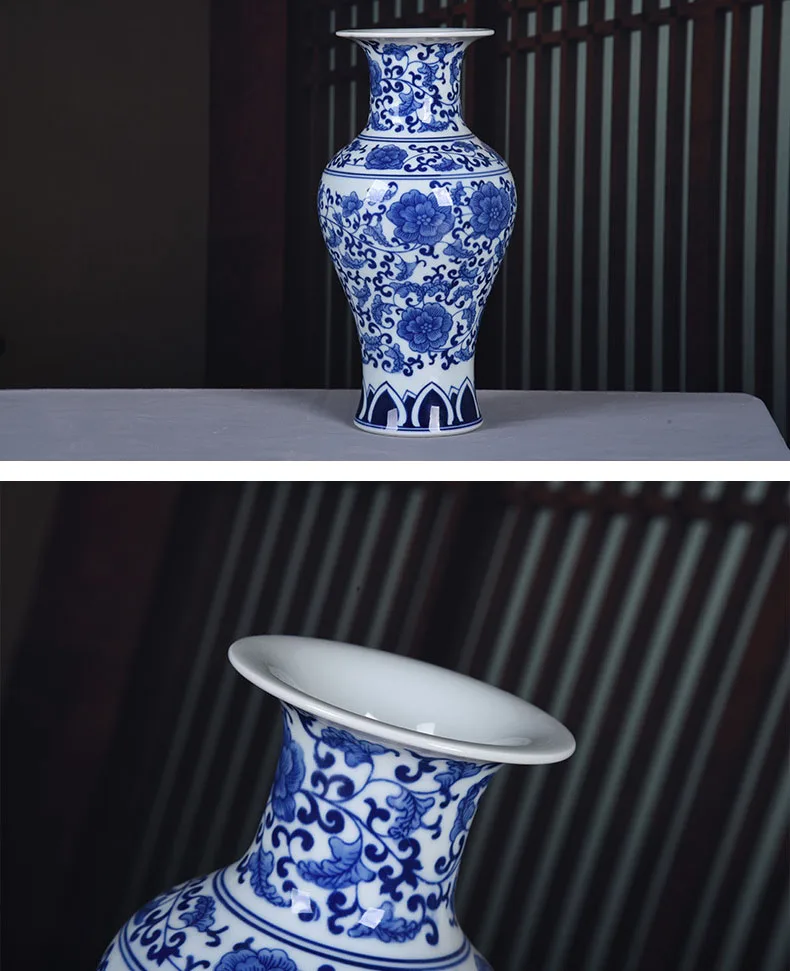 景徳鎮陶磁器卓上花瓶 手描き青白伝統模様 ホームデコレーション