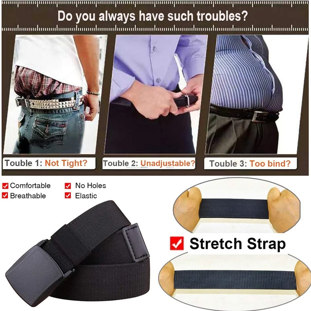 Wear-resistant Elastic Stretch High-quality Durable Belt Men's All Size No Metal Nylon Tactical Hiking Belt