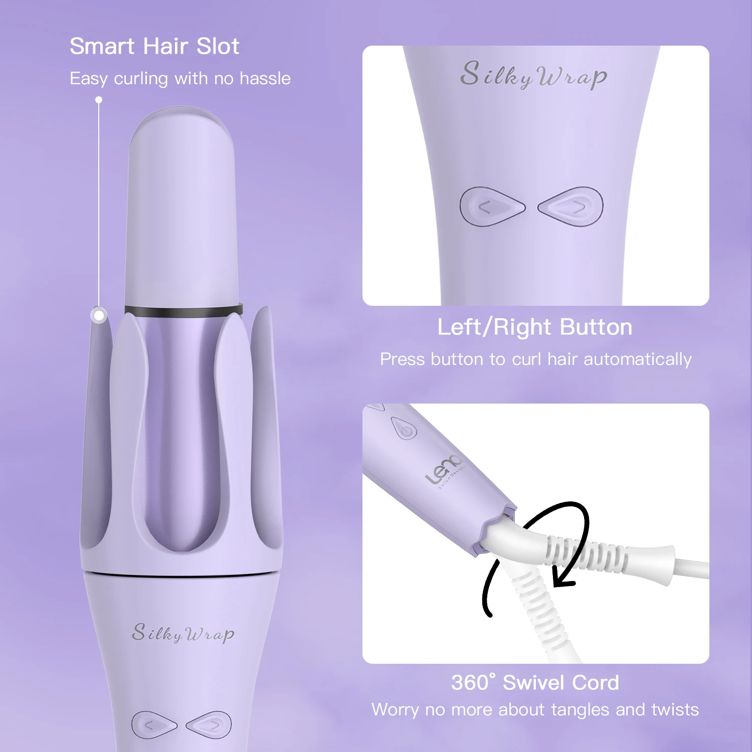 Lena Patented Design Ionic Rotating Curling Wand Electric Ceramic Curl Iron Automatic Hair Curler Waver