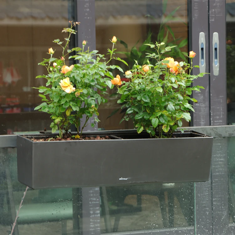 Large Rectangular Garden Railing Planters Plastic Self Watering Hanging Plant Flower Pot for Outdoors Nurseries