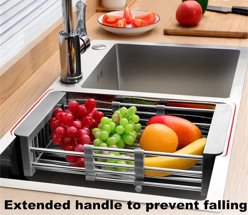 Extend Over Sink Rack Adjustable Sink Drain Basket Kitchen Stainless Steel Dish Drying Rack