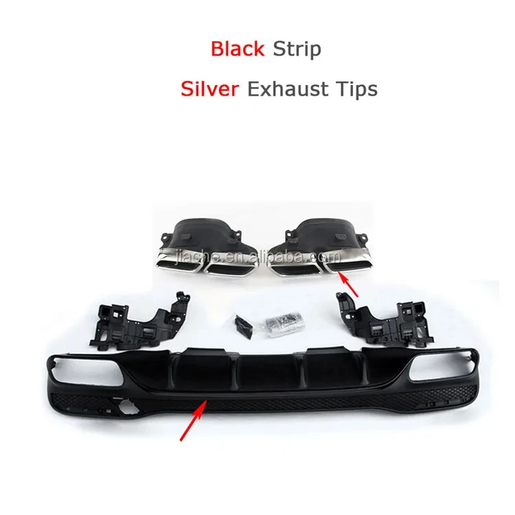 Pp Black Rear Bumper Lip Diffuser With Exhaust Tips For Mercedes Benz ...