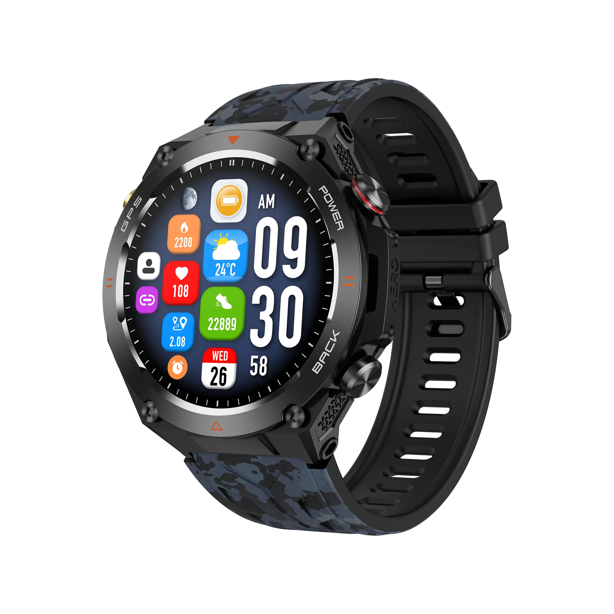 Fitness Smartwatch 24/7 Heart Rate Exercise Modes Sleep Tracking GPS Tracking with Altitude Air Pressure Compass Alarm Clock