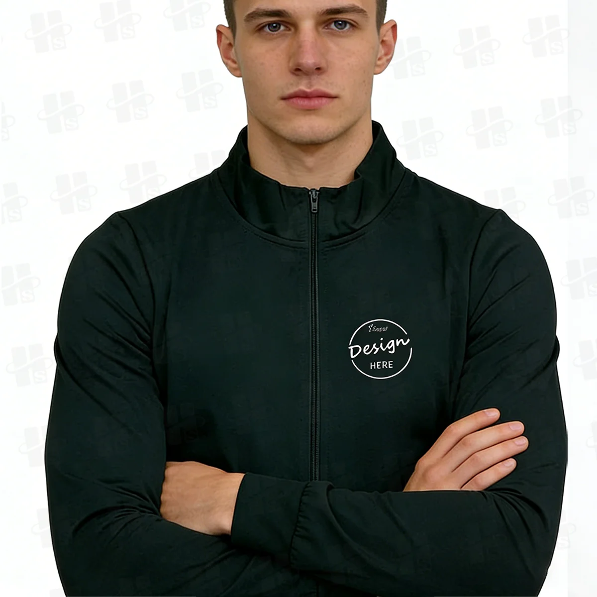 OEM Manufacturer Black Zipper up Long Sleeve Slim Fit Yoga Wear Nylon and Spandex Men Sport Zipper T Shirts
