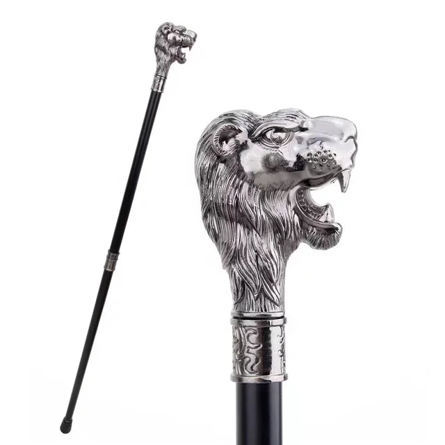 Fashion Walking Stick Man Party Decorative  Cane  Luxury Walking Sticks Elegant Alloy Silver Lion Head Handle Cane
