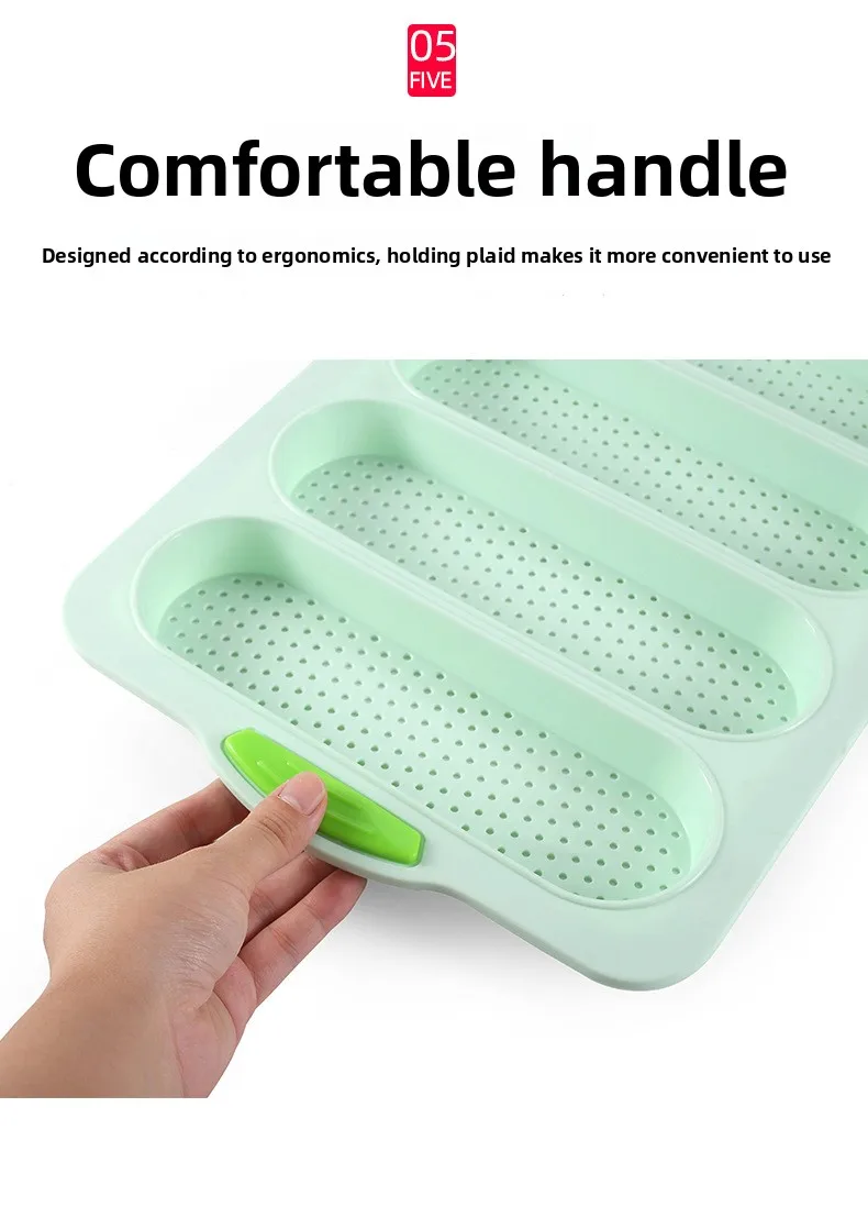 Silicone 4-Slot Baguette Cake Mold Non-Stick Rectangle Baking Pan for French Bread DIY Oven Tool manufacture