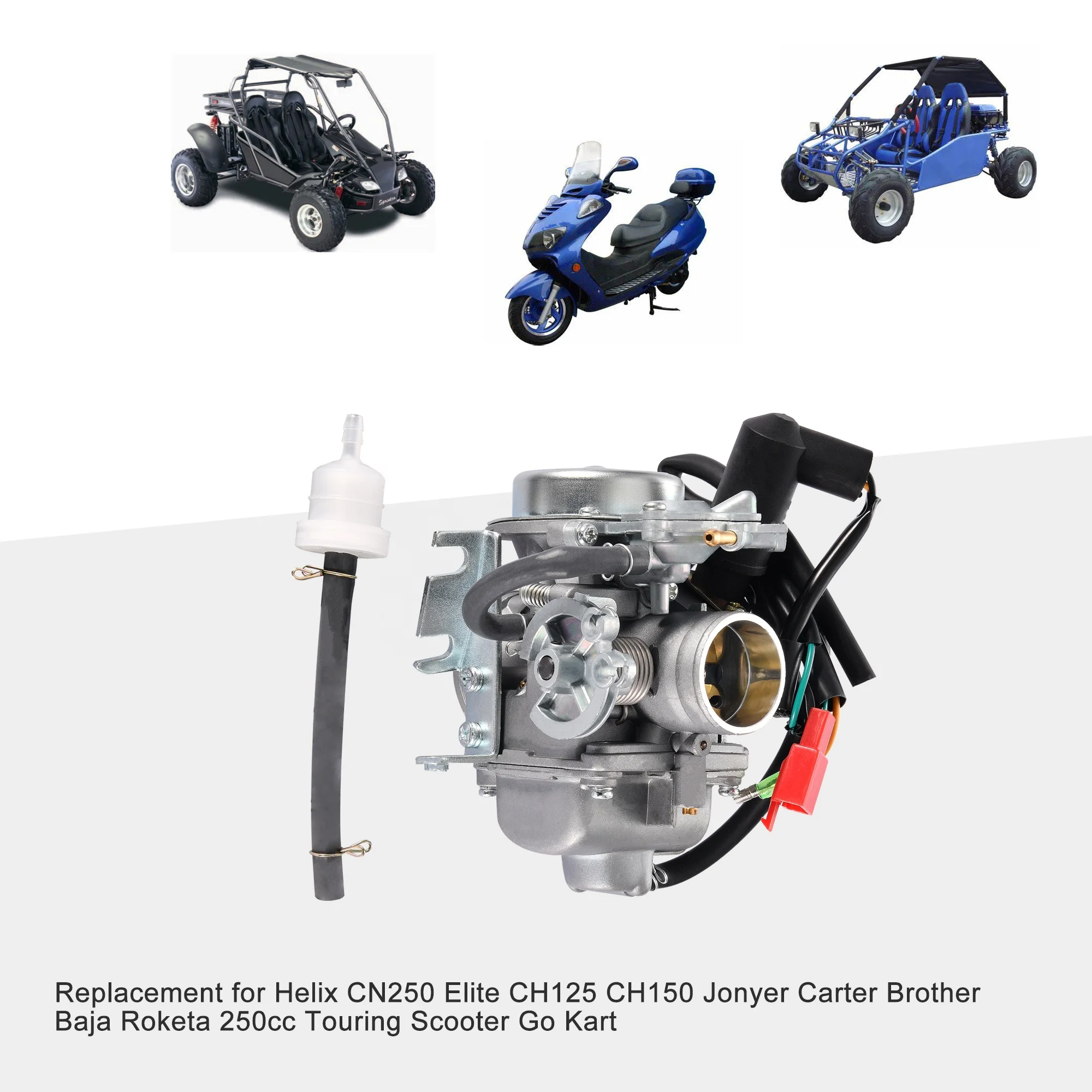 GOOFIT Carburetor Replacement for Helix CN250 Elite CH125 CH150 Hammerhead Jonyer Carter Brother Baja Roketa 250ccTouring Scoote