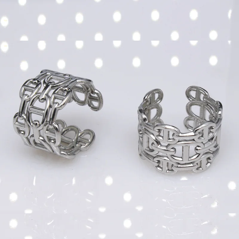 Foreign Trade Style Exaggerated Chain Stainless Steel Rings Jewelry Men Women Open Adjustable Hand Jewelry