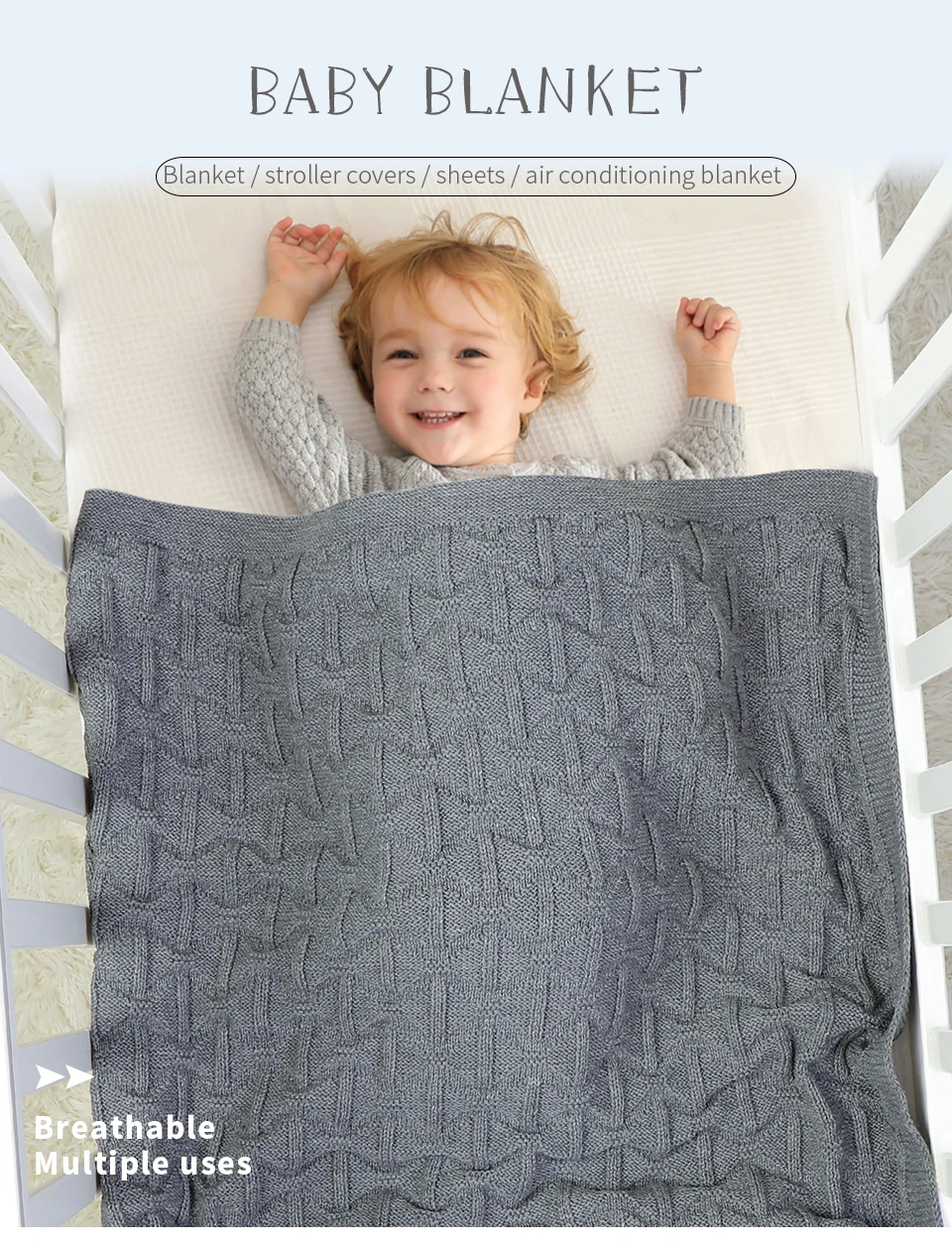 Neutral Printed Baby Shower Gift Baby Swaddle Blanket For Newborn Warm