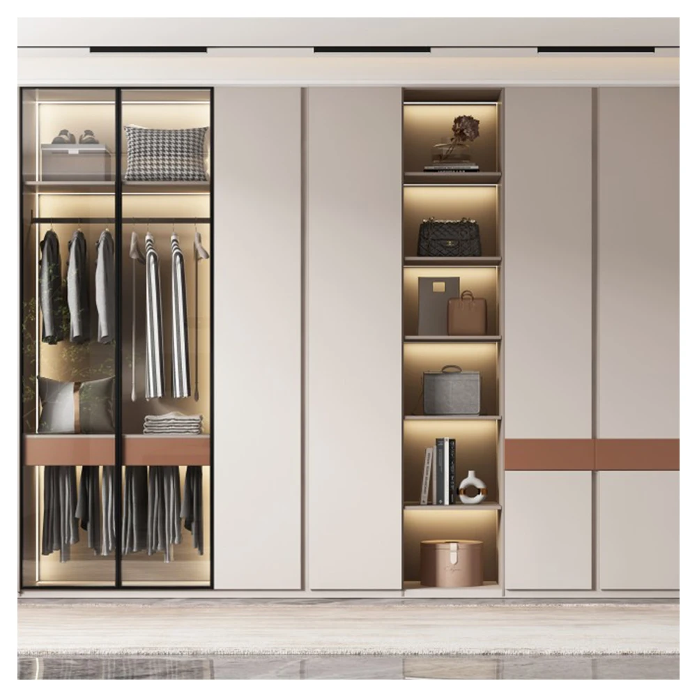 Bedroom Double Wardrobes Minimalist Design Elegant Closets with Clothes Storage Boxes