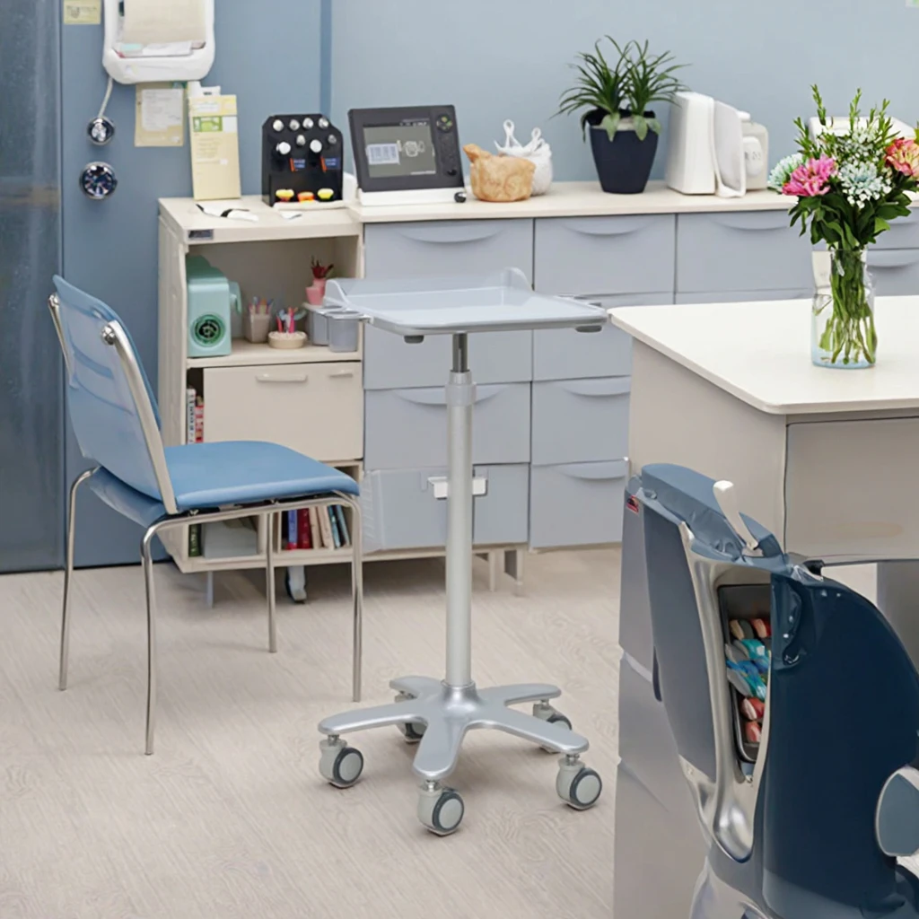 Modern Height-Adjustable Medical Computer Cart Keyboard Tray Storage Drawers ABS Hospital Hotel School Dining Nursing Stations 2