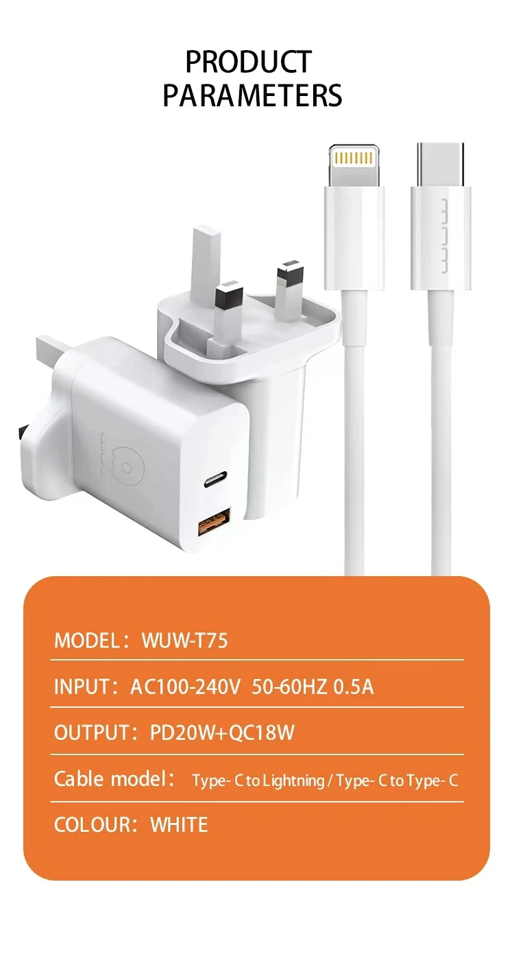 Fully Compatible Protocol Pd 20w+ Qc18w/typec +usb Output Charger Set