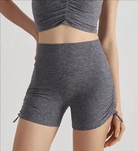 High Quality Unique Side Design Solid Color High Waist Hip Lift Lightweight Breathable Sports Yoga Shorts for Women