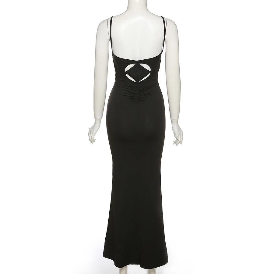 Kliou K21d06099 Solid Backless Hollow Out Plaid Sleeveless Maxi Dress ...