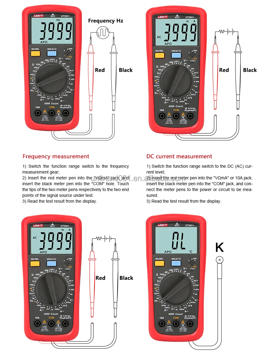 Multímetro Digital AC DC Manual ohmímetro Temp Cap NCV Tester Uni-t UT39A+/UT39C 