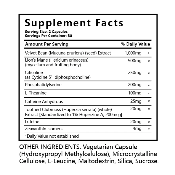 Free Sample Alpha Herbal Hard Capsules Adults' Brain Support Nootropics for Focus Memory Motivation Energy Improve Sleep
