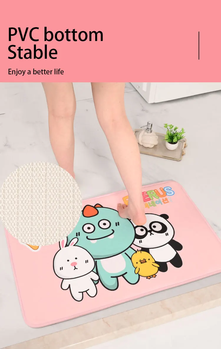 BEERUS FRIENDS CARTOON FOREST Modern Flannel Bath Mat Anti-Slip Water Absorbent Memory Foam Protection Non-Slip for Bathroom factory