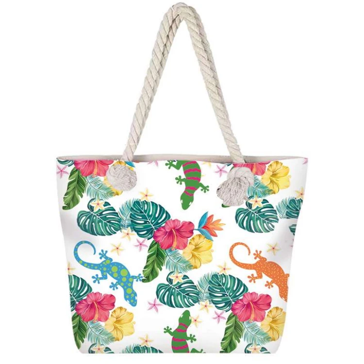 Customized Digital Printed Gecko Lizard Design Canvas Island LANZAROTE Tenerife Spain Barcelona Souvenir Beach Tote Bag