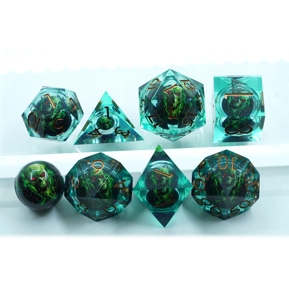 Yushun Dnd Nova Cabeza de Cabeza de Resina Poliédricos Xogos de Dados Ghost Skeleton Liquid Core RPG Board Game Dice