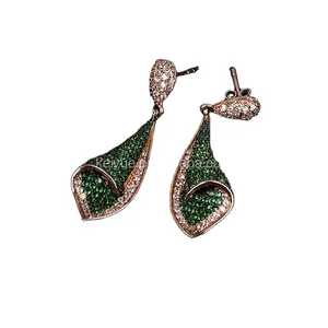Keiyue Vintage Rose Gold Plated Green CZ Micro Pave Statement Earrings for Women 925 Sterling Silver Drop OTTOMAN JEWELRY