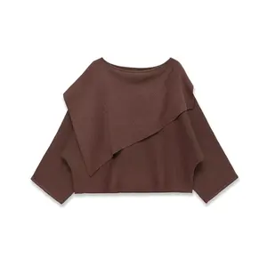 Cross-border Winter New Women's Korean Fashion Loose Metal Color Line Knitted Crewneck Full Sleeve Polyester Sweater