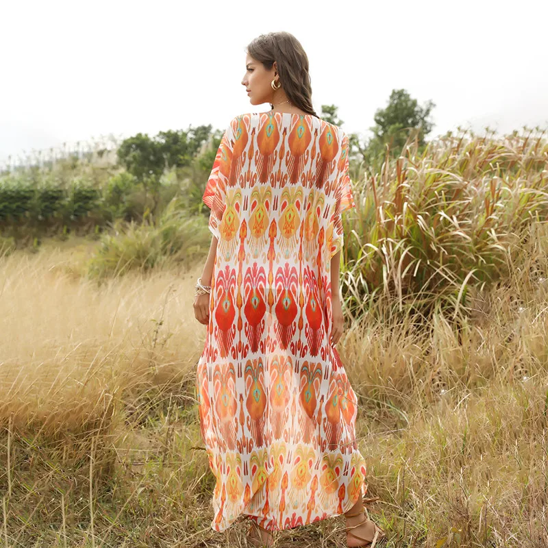 Elegant design v neck plus size bohemian maxi dresses women summer